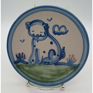 M A Hadley Pottery Plate Dog Puppy  Stoneware Vintage